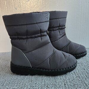 Winter Ankle Boots Pull On Women's Size 8 Gray Warm Faux Fur Water Resistant New